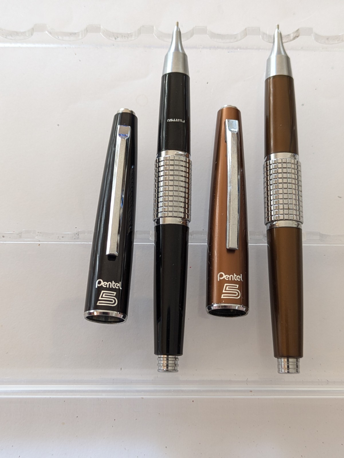vtg 2x Pentel 5 0.5 Capped Mechanical Pencil Lot - Copper Tone And Black
