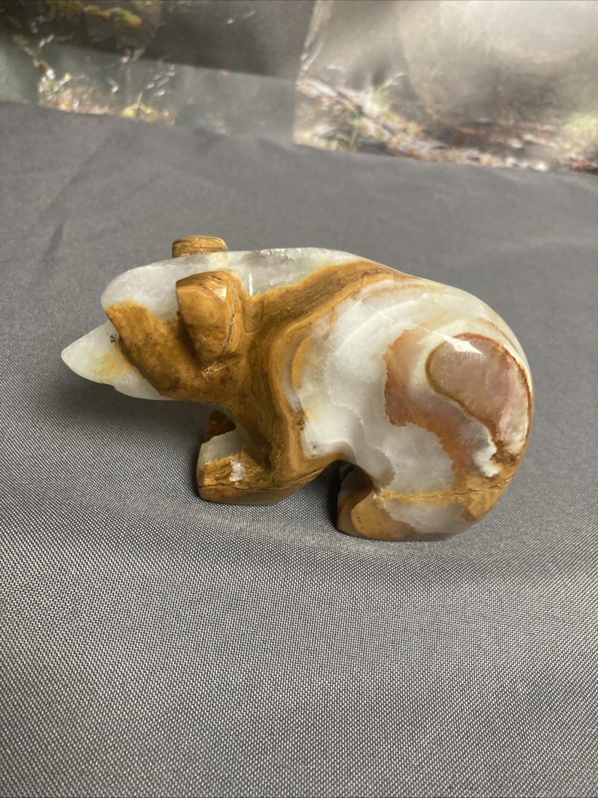 Carved Stone Onyx Marble Alabaster Bear Figurine 4in. X 2 3/4in.