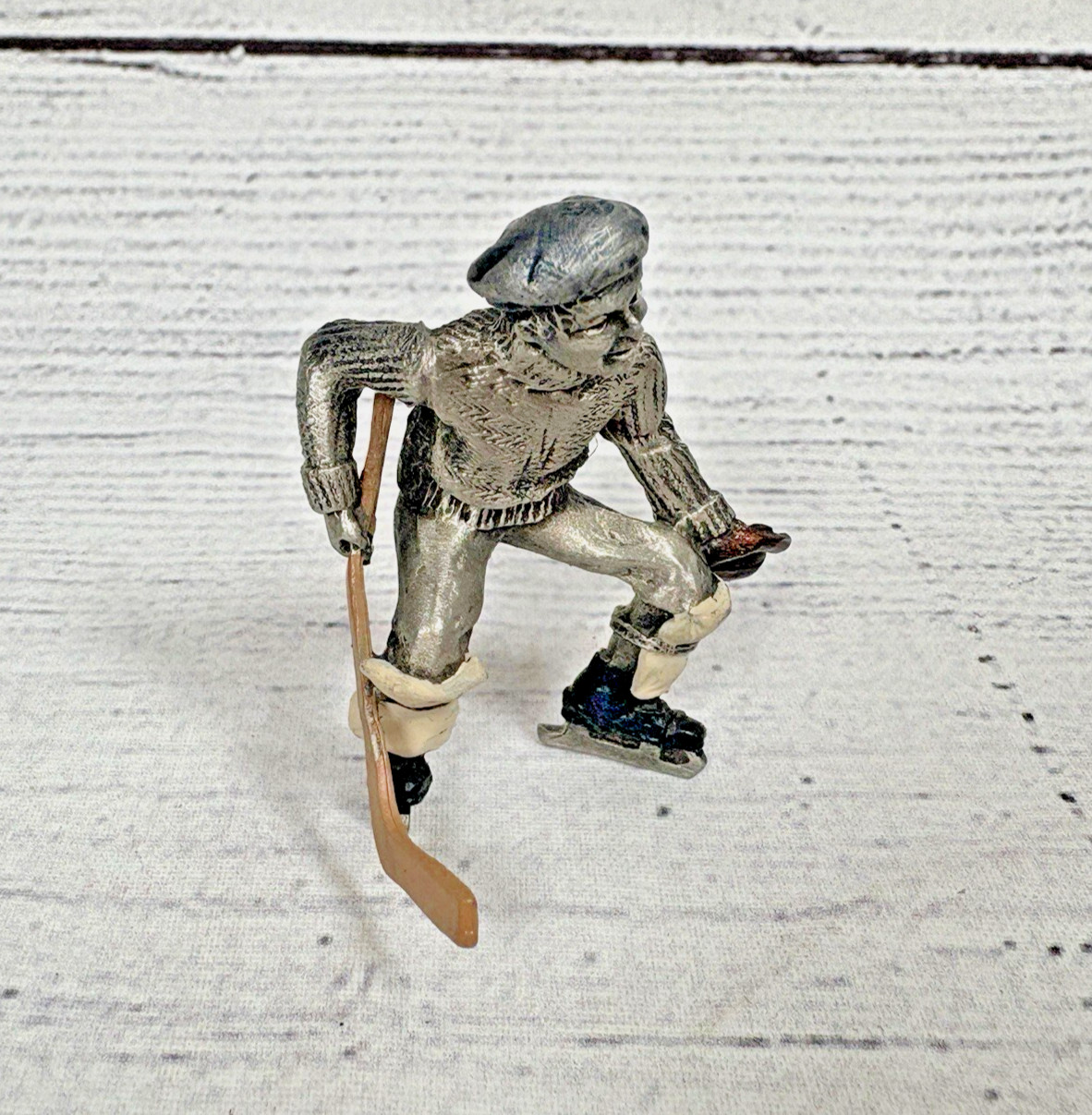 Hudson LaRocca Pewter Villagers Figurine 7933 Barney Playing Hockey Goalie 1996