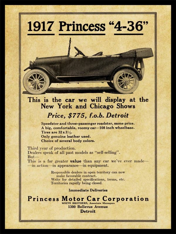 1917 Princess Autos of Detroit MI NEW Metal Sign 24