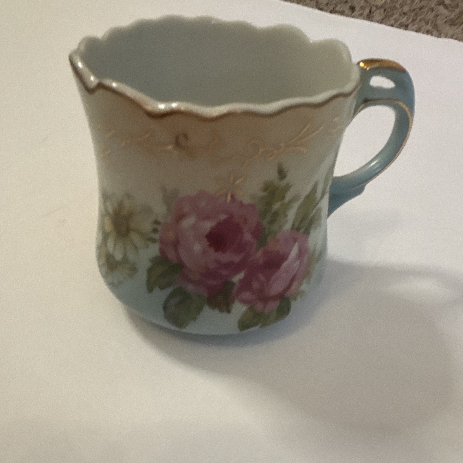 Antique R.S. Reinhold Schlegelmilch Teacup Pink Roses Blue Gold Floral Porcelain Antique R.S. Reinhold Schlegelmilch Teacup Pink Roses Blue Gold Floral Porcelain