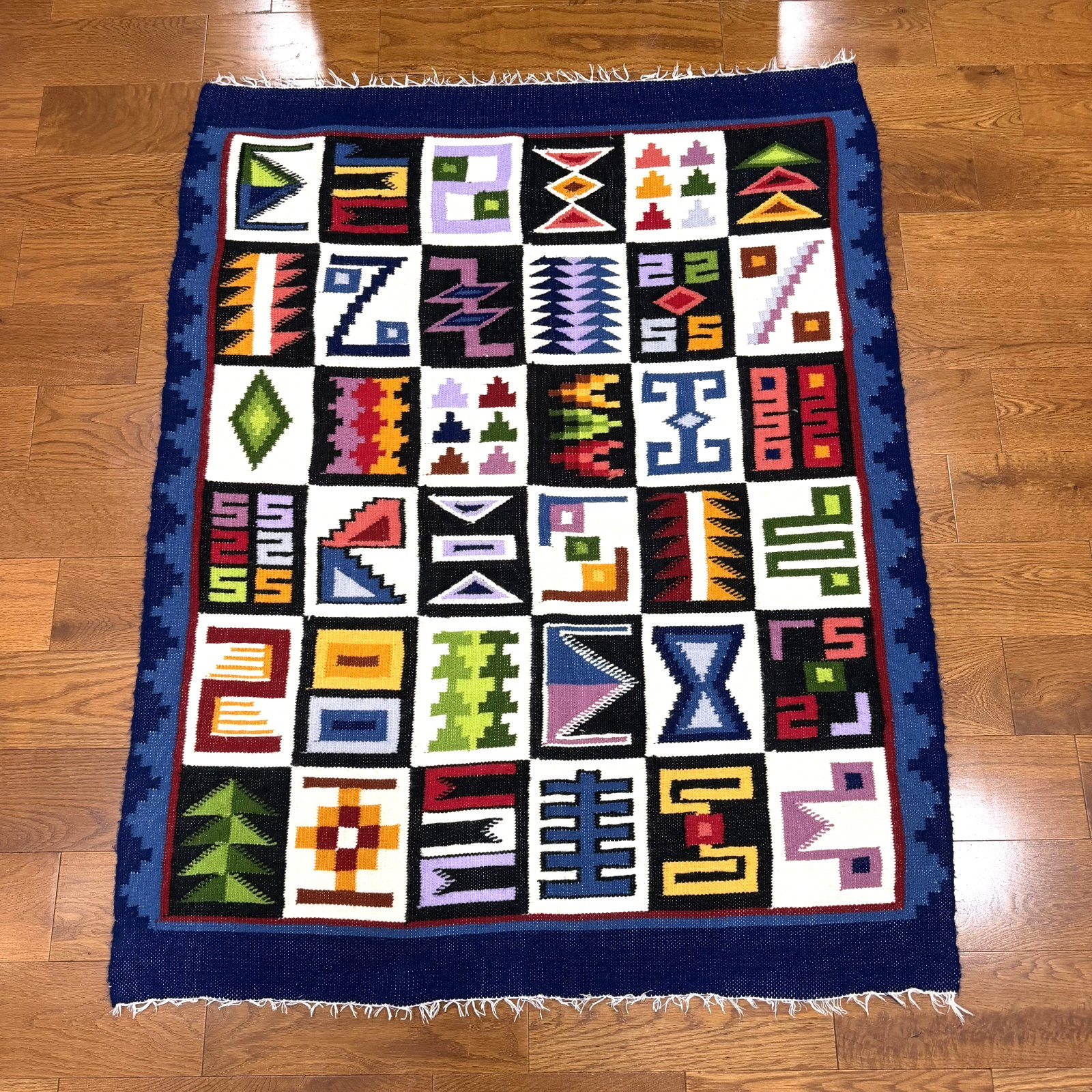 Vintage Peruvian Hand Woven Wool Wall Hanging Tapestry Rug Boho Aztec Inca 50x42