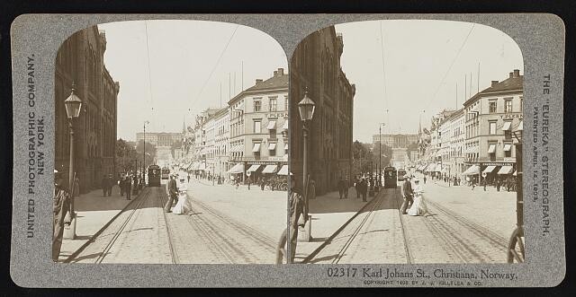 Photo:Karl Johans St Christiania Norway 1908 Street Scene Stereoview