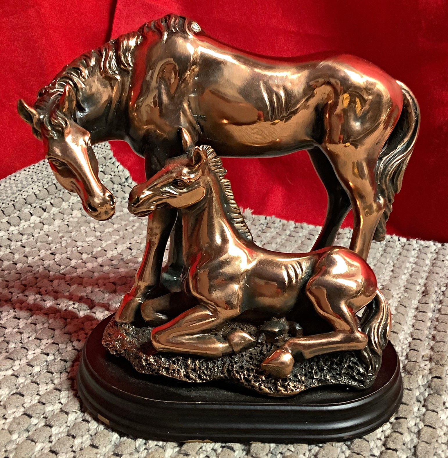 Vintage Mare & Foal Horse Animal Figurine Sculpture Display on Base
