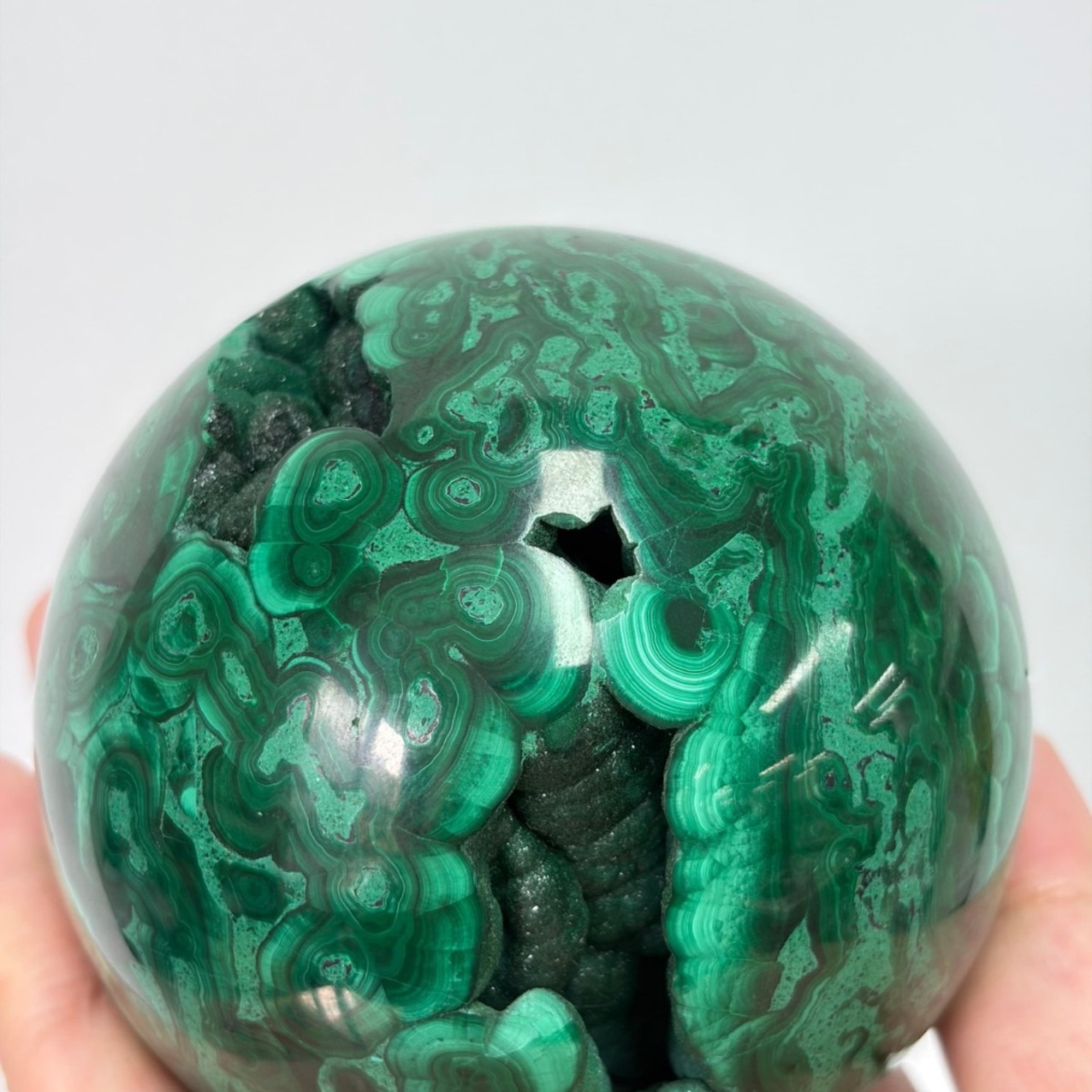 2.7LB A+Large Natural Malachite Sphere Crystal Geode Gemstone Ball Healing