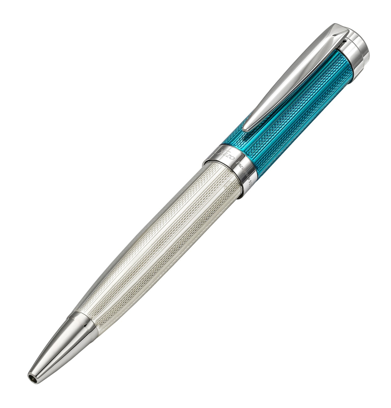 Xezo Incognito 925 Sterling Silver Platinum & Azure Blue Ballpoint Pen, Med Tip