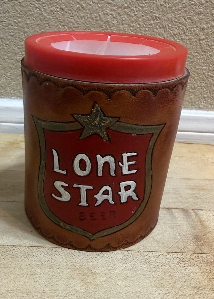 Vintage 70's Rare LONE STAR Leather Koozie Mug Iconic Texas