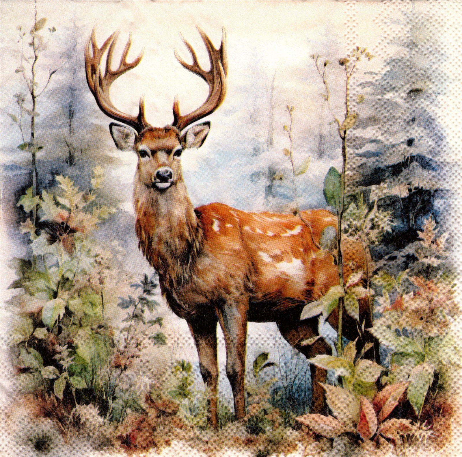 (2) Two Paper Lunch Napkins for Decoupage/Mixed Media - Deer in the Woods stag