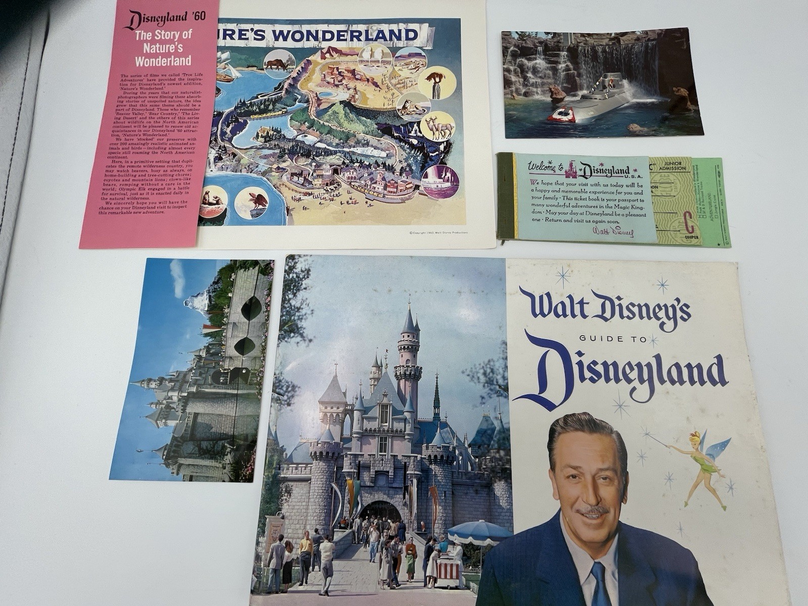 Walt Disney’s Guide To Disneyland 1959 1960 Insert Ticket Post Card Vintage Lot