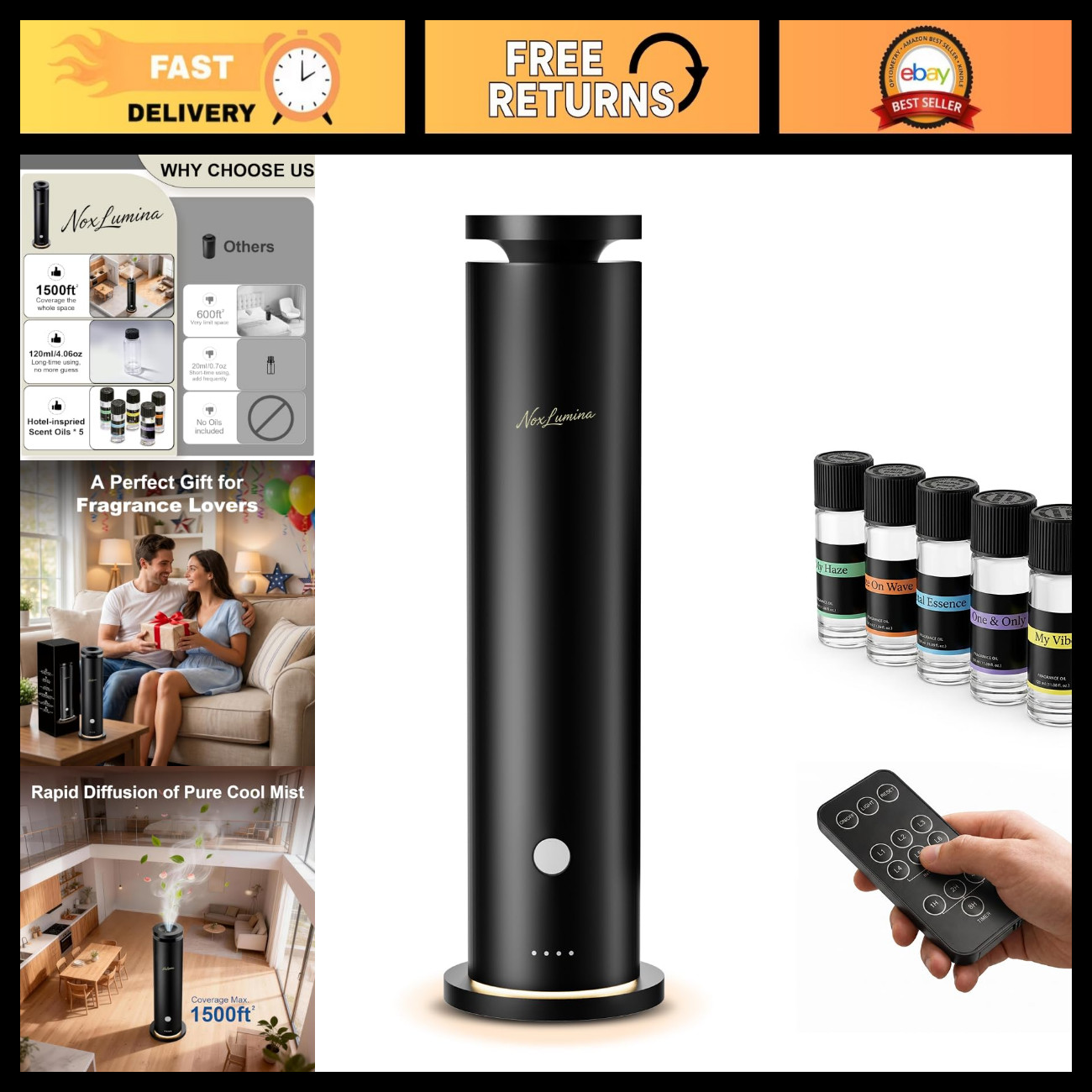 Waterless Diffuser Pro with 5 Scent Oils, Luxury Hotel-Class Essential Oil Diffu