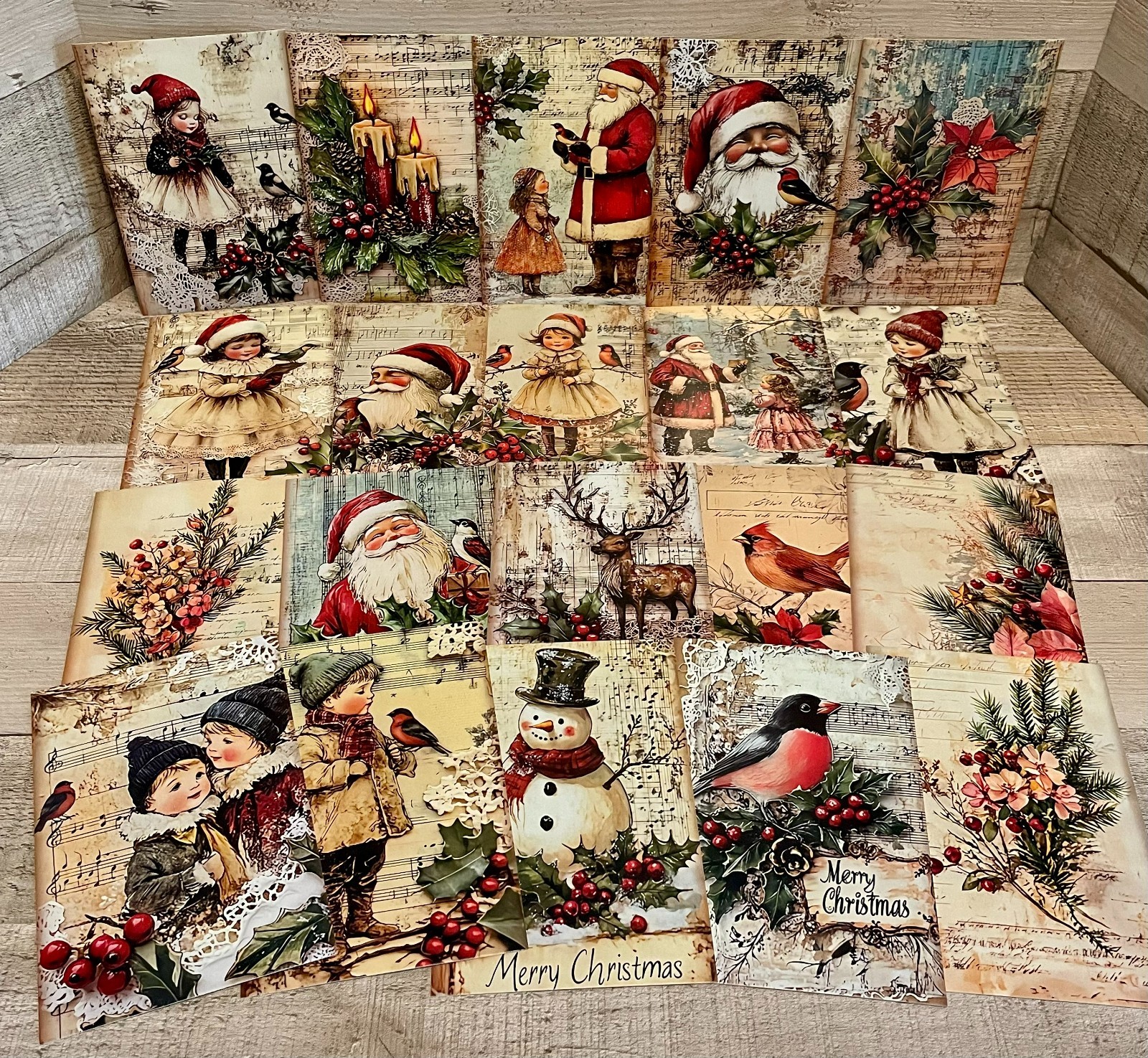20-Unique Vintage Inspired Santa Claus Decorative Sheet Music Postcards 4X6 20-Unique Vintage Inspired Santa Claus Decorative Sheet Music Postcards 4X6