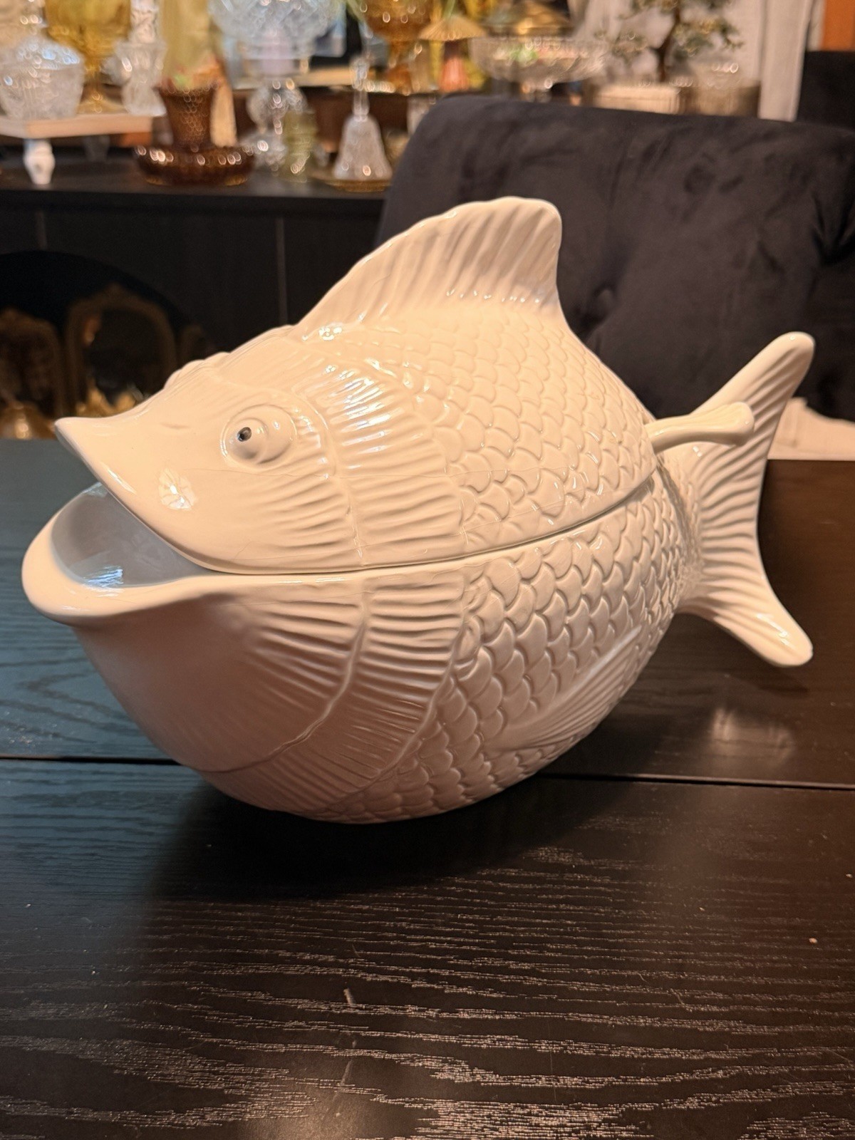 Vintage Knobler Ceramic Fish Soup Tureen White Lidded Majolica Italy Mid Century Vintage Knobler Ceramic Fish Soup Tureen White Lidded Majolica Italy Mid Century