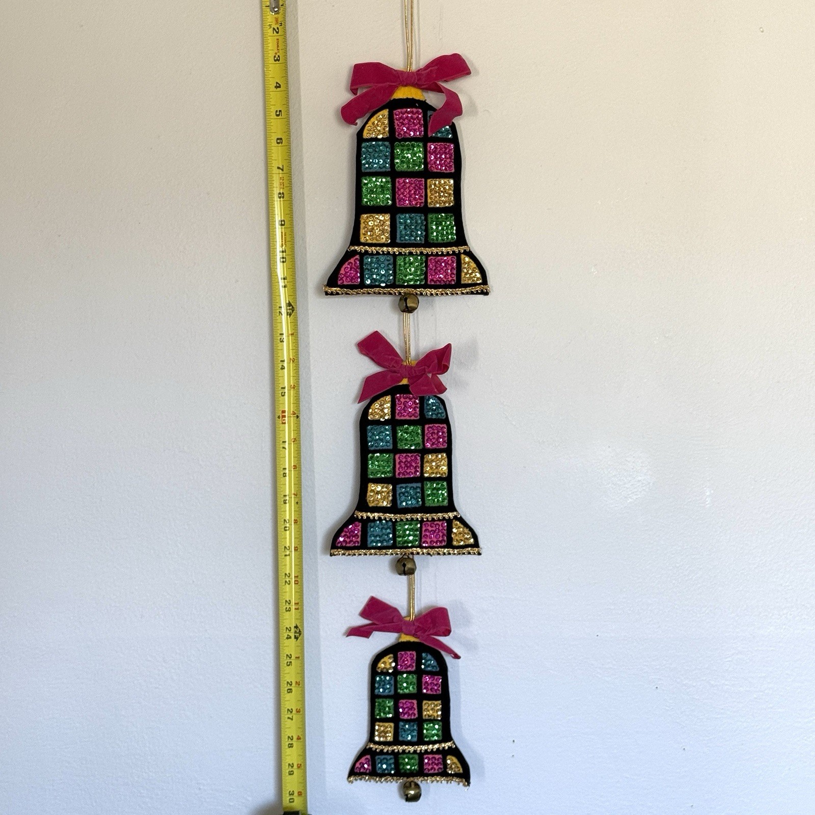 Vintage Bucilla Jeweled Christmas Bells Door Chimes Wall Hanging Decor