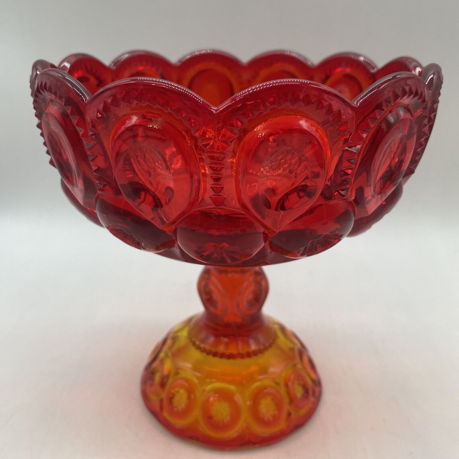 Viking Glass Bullseye Amberina Red- Footed Pedestal  Compote-6-5/8” Tall UNUSED
