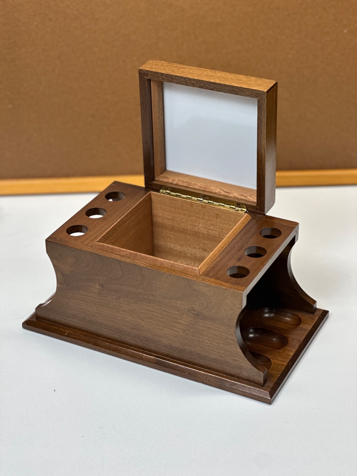 Vintage Decatur DECO Solid Walnut 6 Pipe Rack Humidor USA Appears Unused