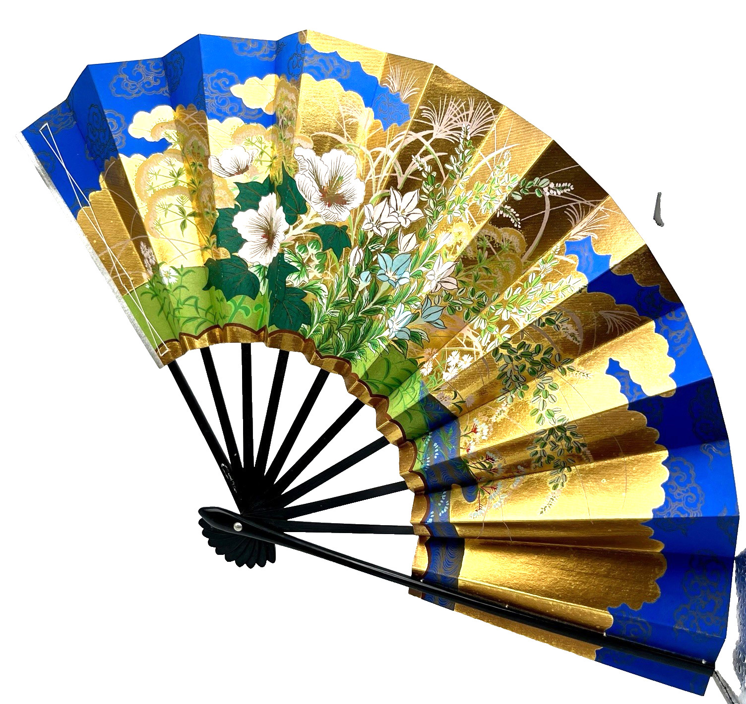 Vintage Decorative Fan Japan Cherry Blossoms Hand Painted Kyo-Suisen