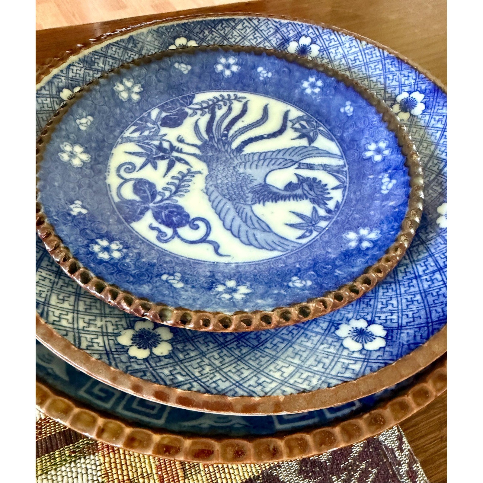 Antique Japanese Meiji Era Blue and White Porcelain Plates Set