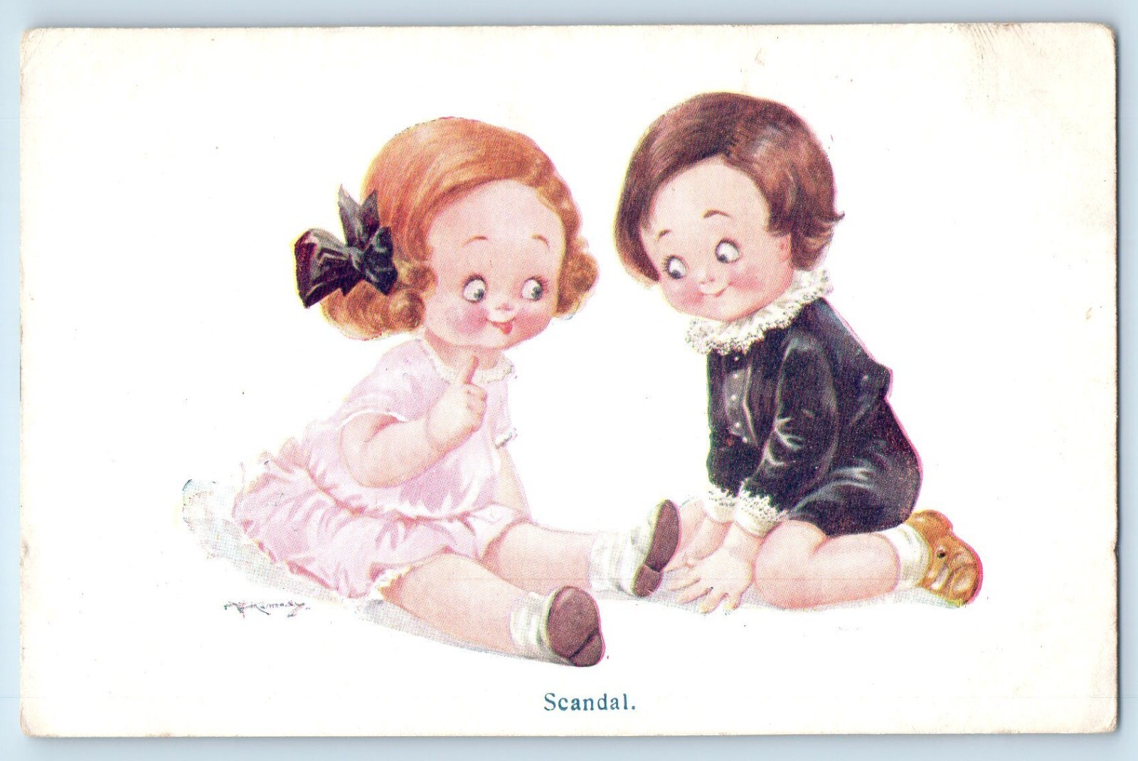c1910\'s Scandal Children Talking Signed Artist Posted Antique Postcard c1910\'s Scandal Children Talking Signed Artist Posted Antique Postcard