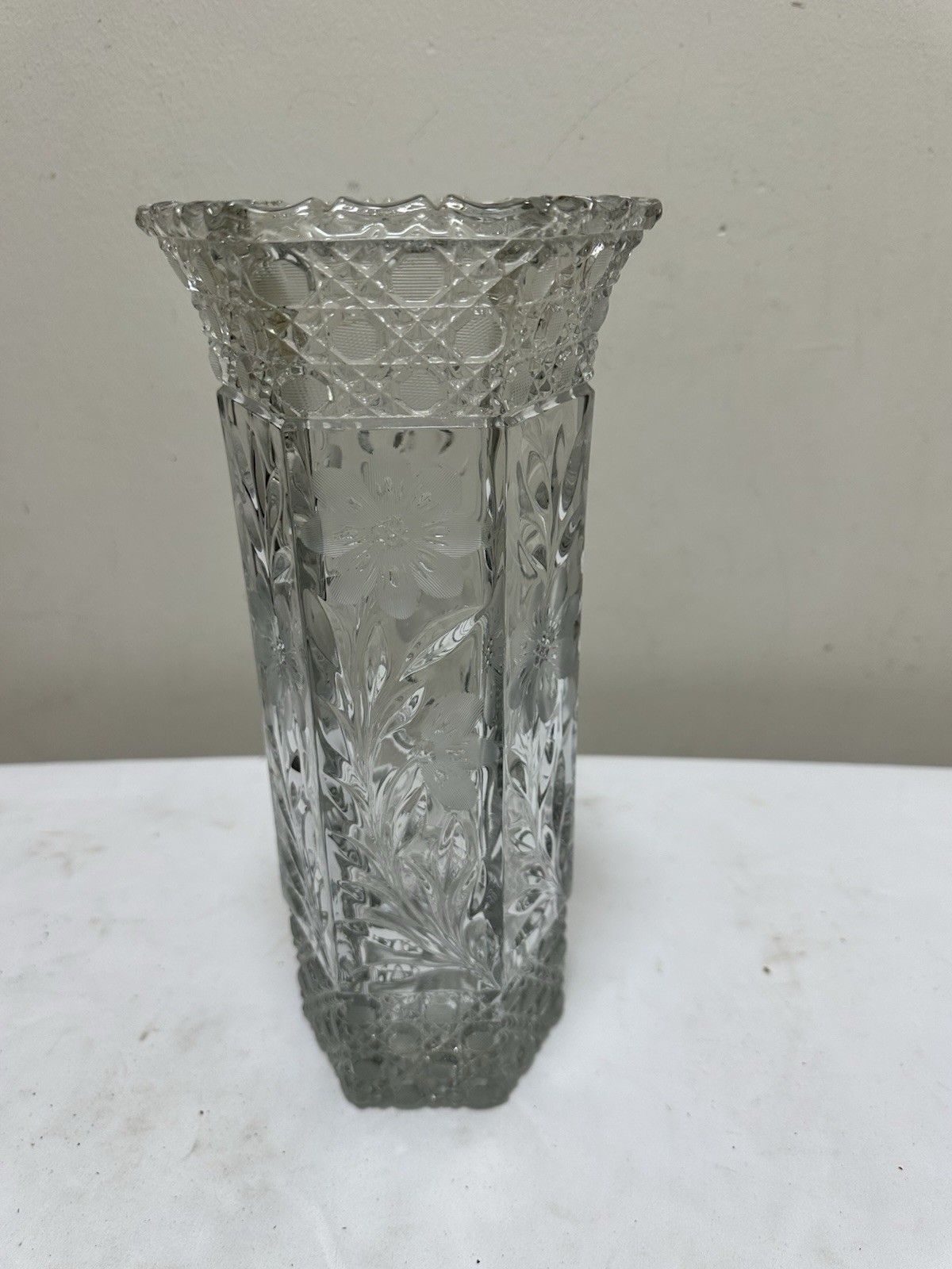Antique McKee Innovation Cut Pressed Glass Floral Etched 12
