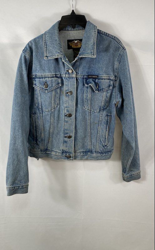 Vintage 90s Harley-Davidson Embroidered Patch Denim Jean Jacket Sz S Canada