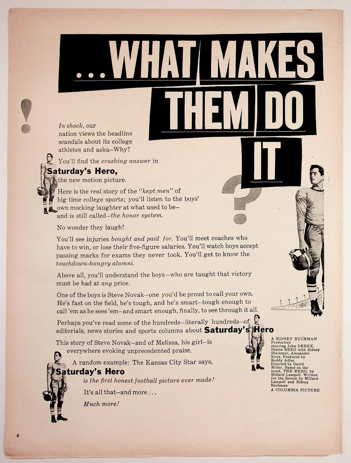 Vintage Saturday's Hero Movie Ad 1951 John Derek Donna Reed College Football Vintage Saturday's Hero Movie Ad 1951 John Derek Donna Reed College Football