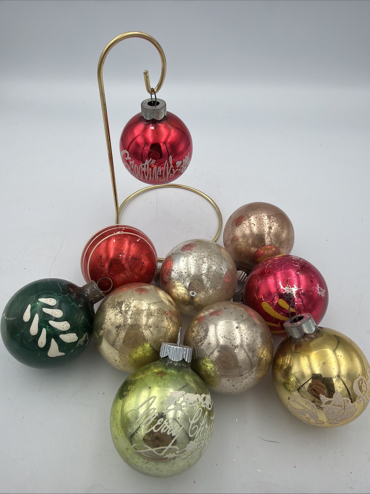 Vtg Shiny Brite Christmas ornaments, Stencil 1 1/2 Inch Lot of 10 Vtg Shiny Brite Christmas ornaments, Stencil 1 1/2 Inch Lot of 10