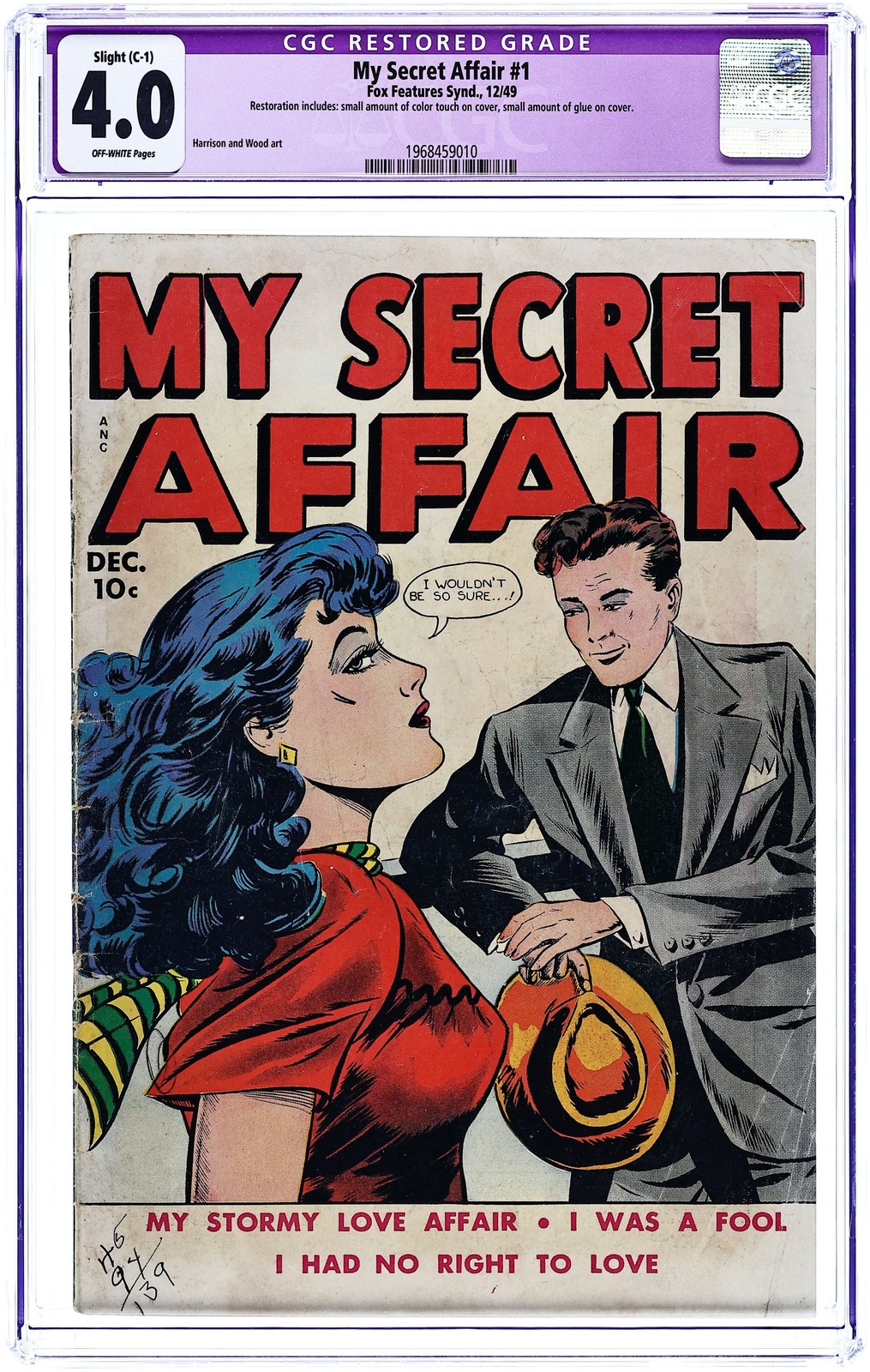 My Secret Affair #1 CGC 4.0 RESTORED 1949 1968459010