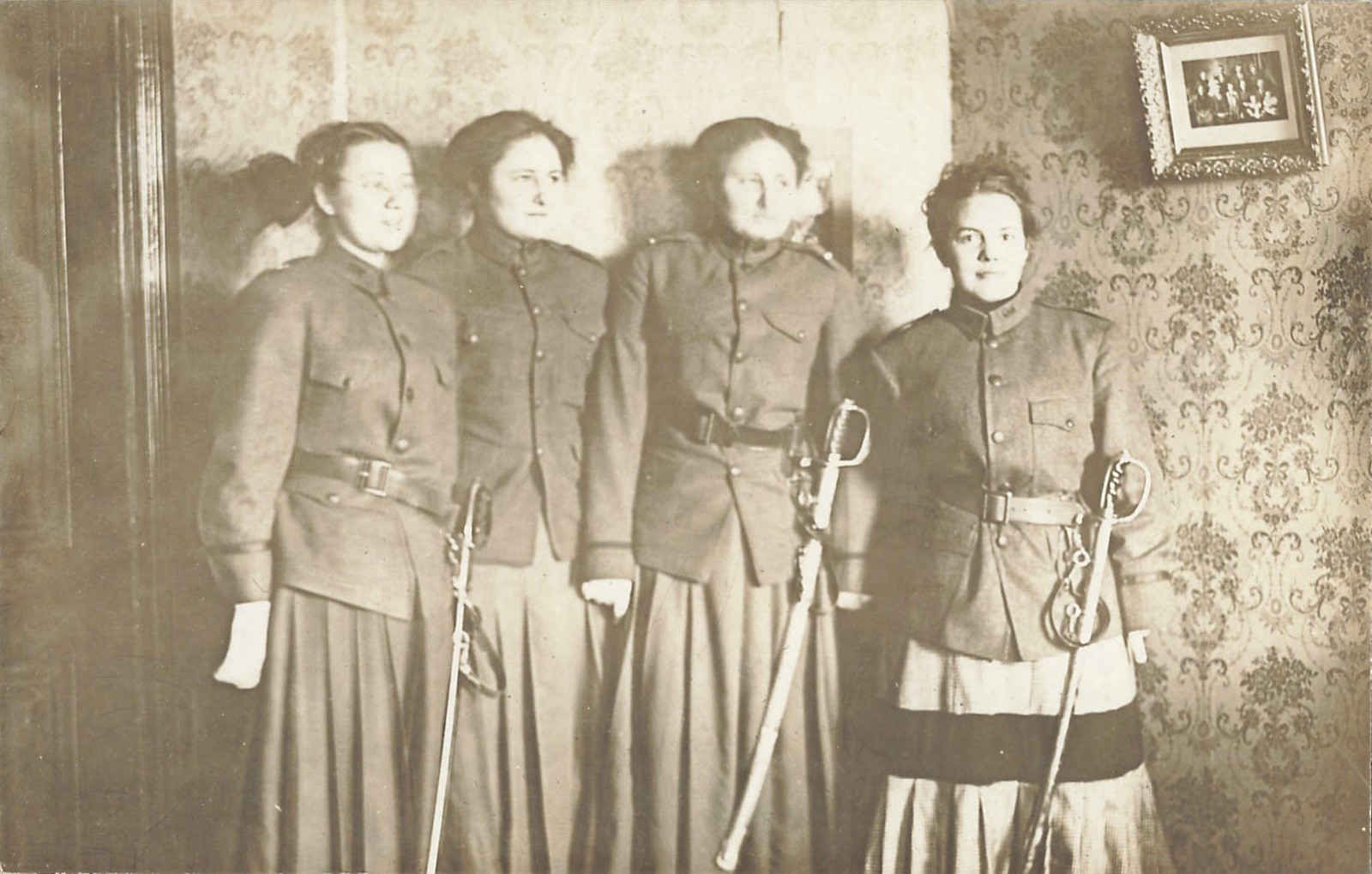 1910s Women Sword Drill Team Military Uniforms RPPC Photo Postcard US ww1 era