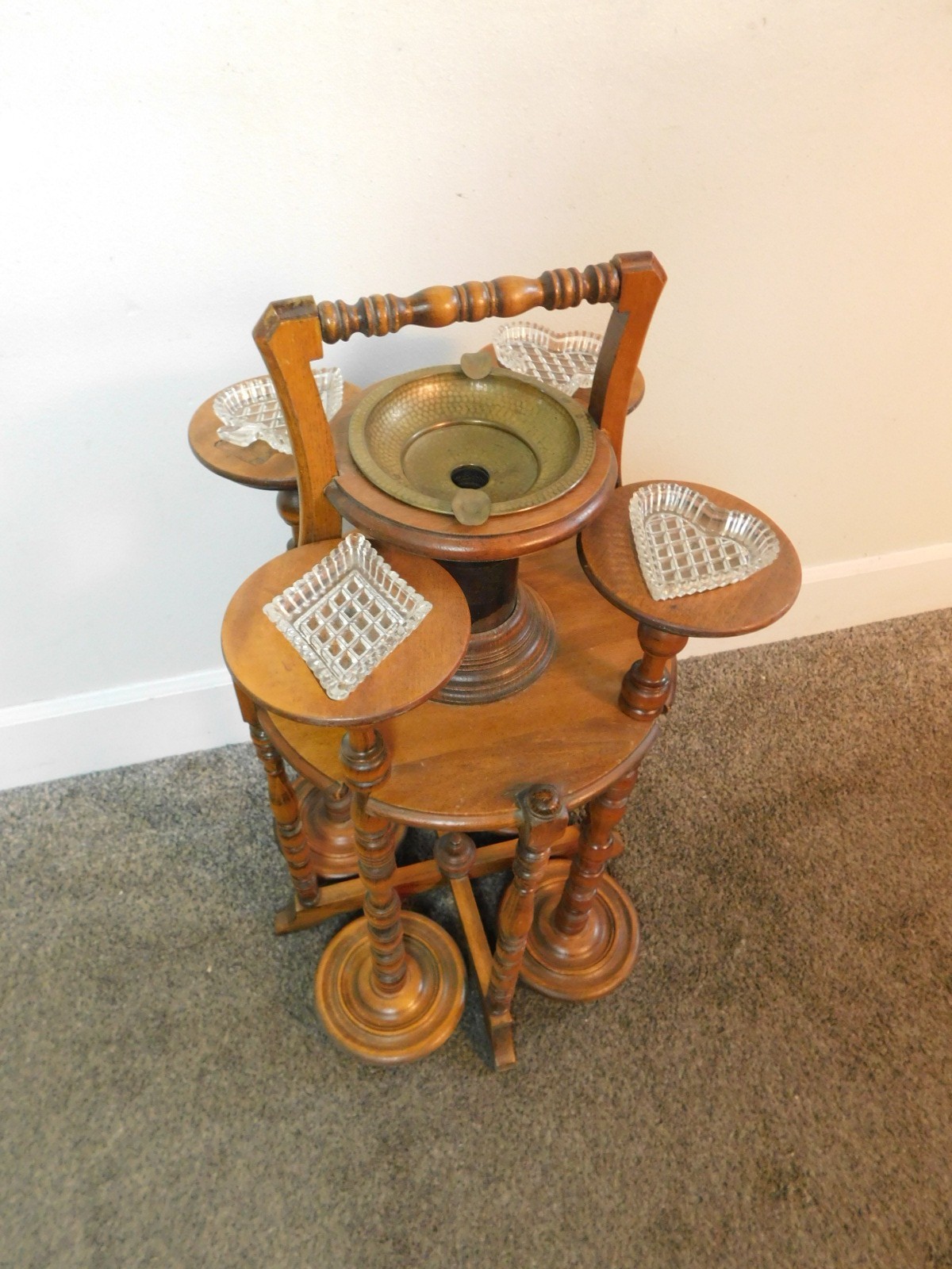Antique 5 PC Smoking Stand Playing Card 4 Suits Glass Ashtrays Pipe Holder Caddy Antique 5 PC Smoking Stand Playing Card 4 Suits Glass Ashtrays Pipe Holder Caddy