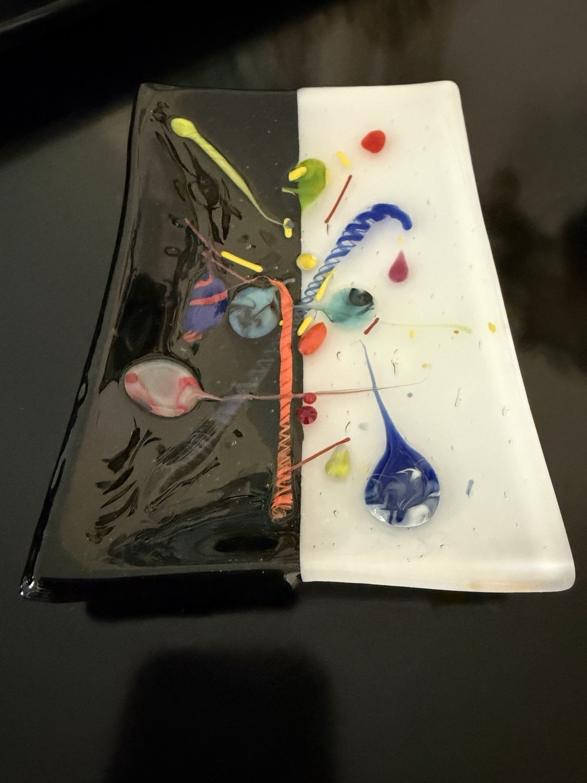 Signed Staci Katsias Original Studio Art Glass Vanity Dish Trinket Tray Fine Art