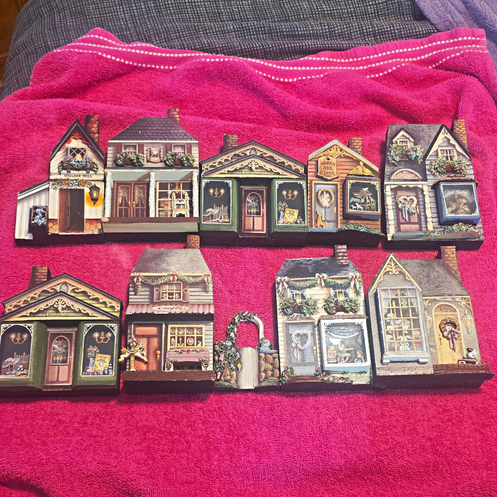 1993 Longaberger Dresden Wooden Village Collection By Gail & Bill Duke Lot Of 10