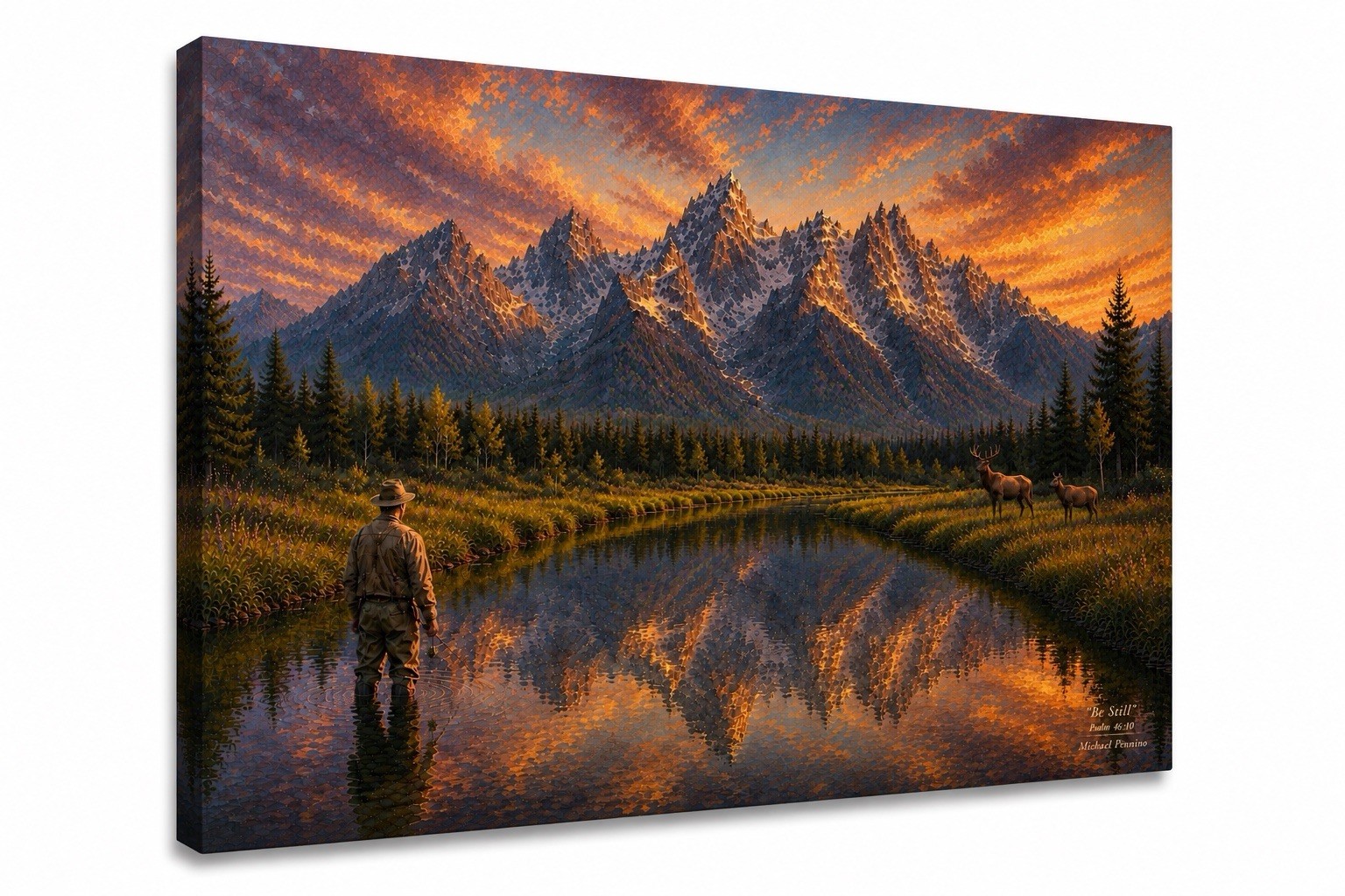 “Be Still” Psalm 46:10 Beneath the Grand Tetons. 18in x 12in Canvas Print Art