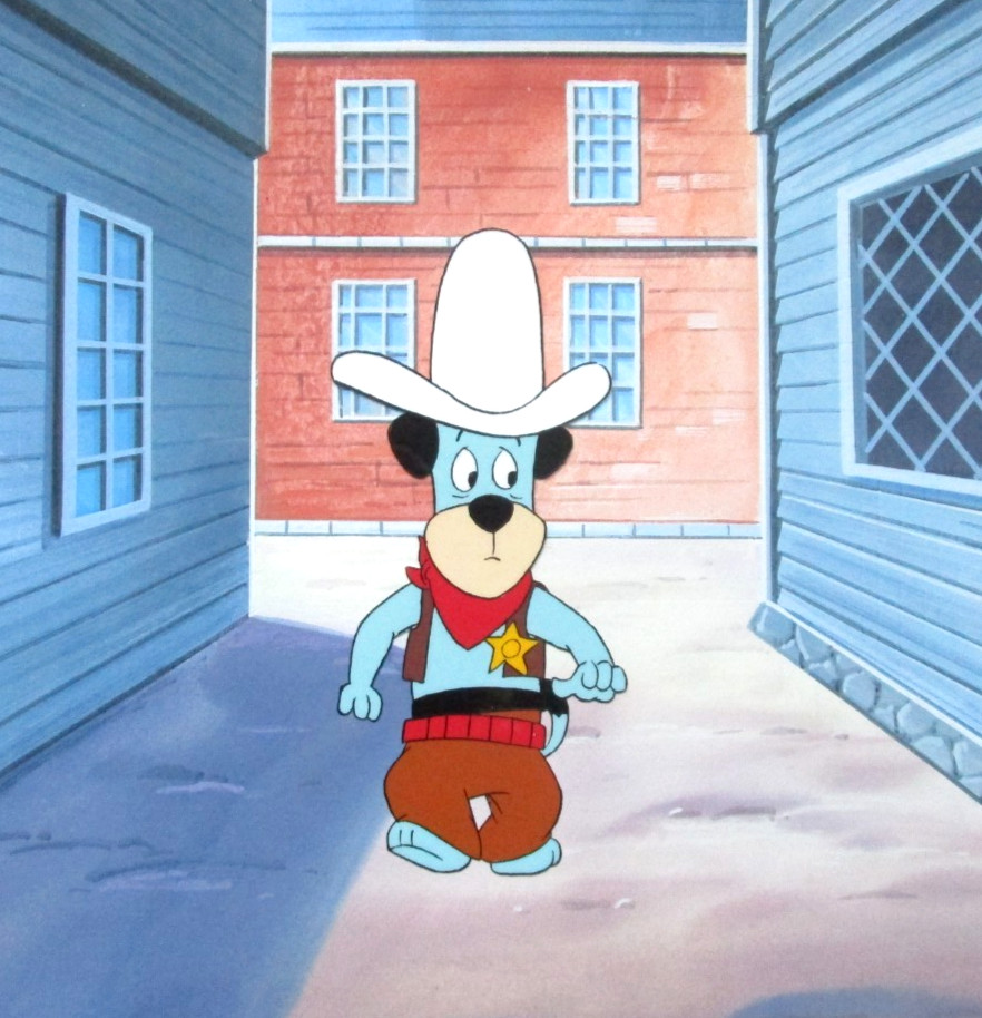 1988 HUCKLEBERRY HOUND ORIGINAL PRODUCTION CEL + BACKGROUND Hanna-Barbera cowboy