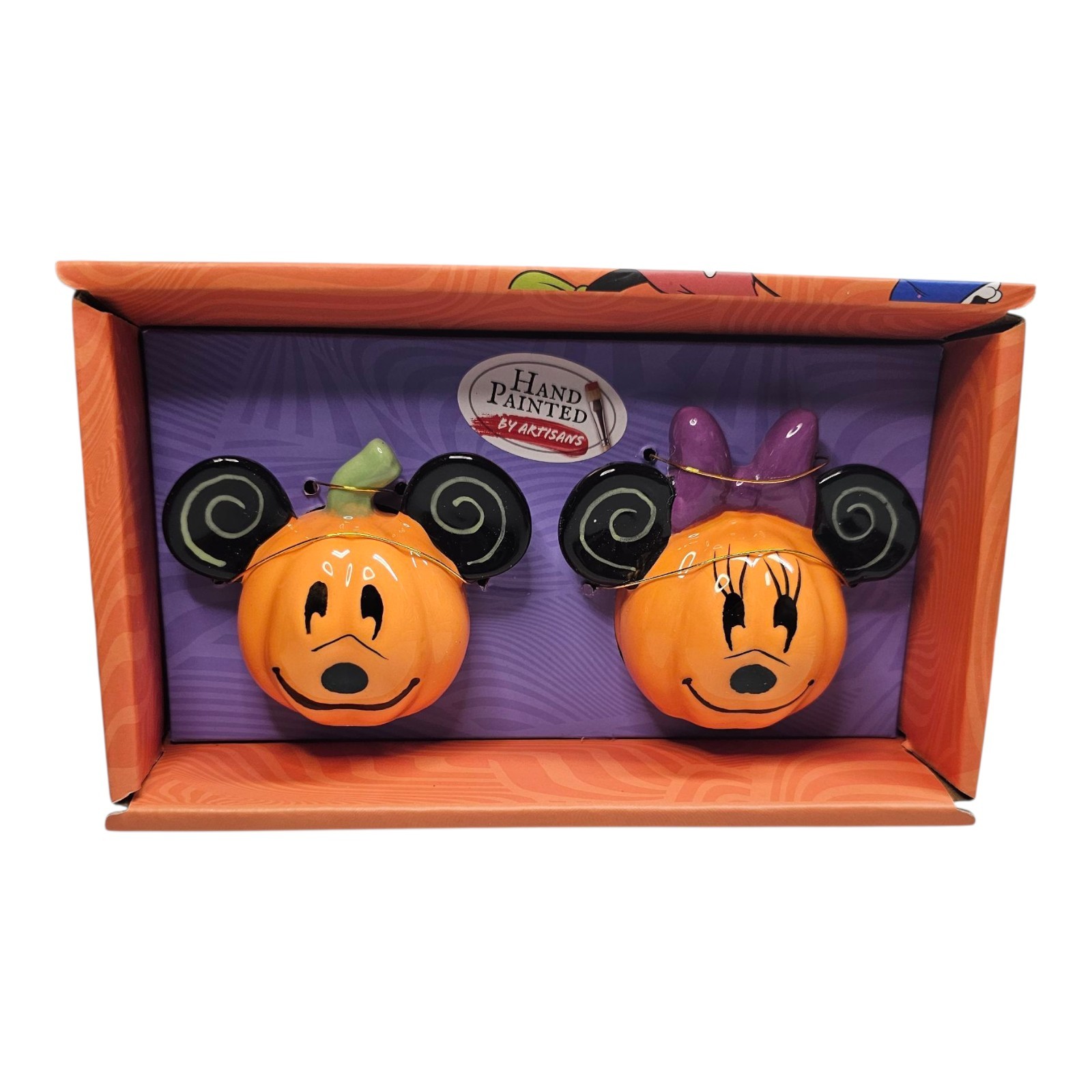 Disney Mickey & Minnie Mouse Halloween Jack O'Lantern Salt & Pepper Shakers New