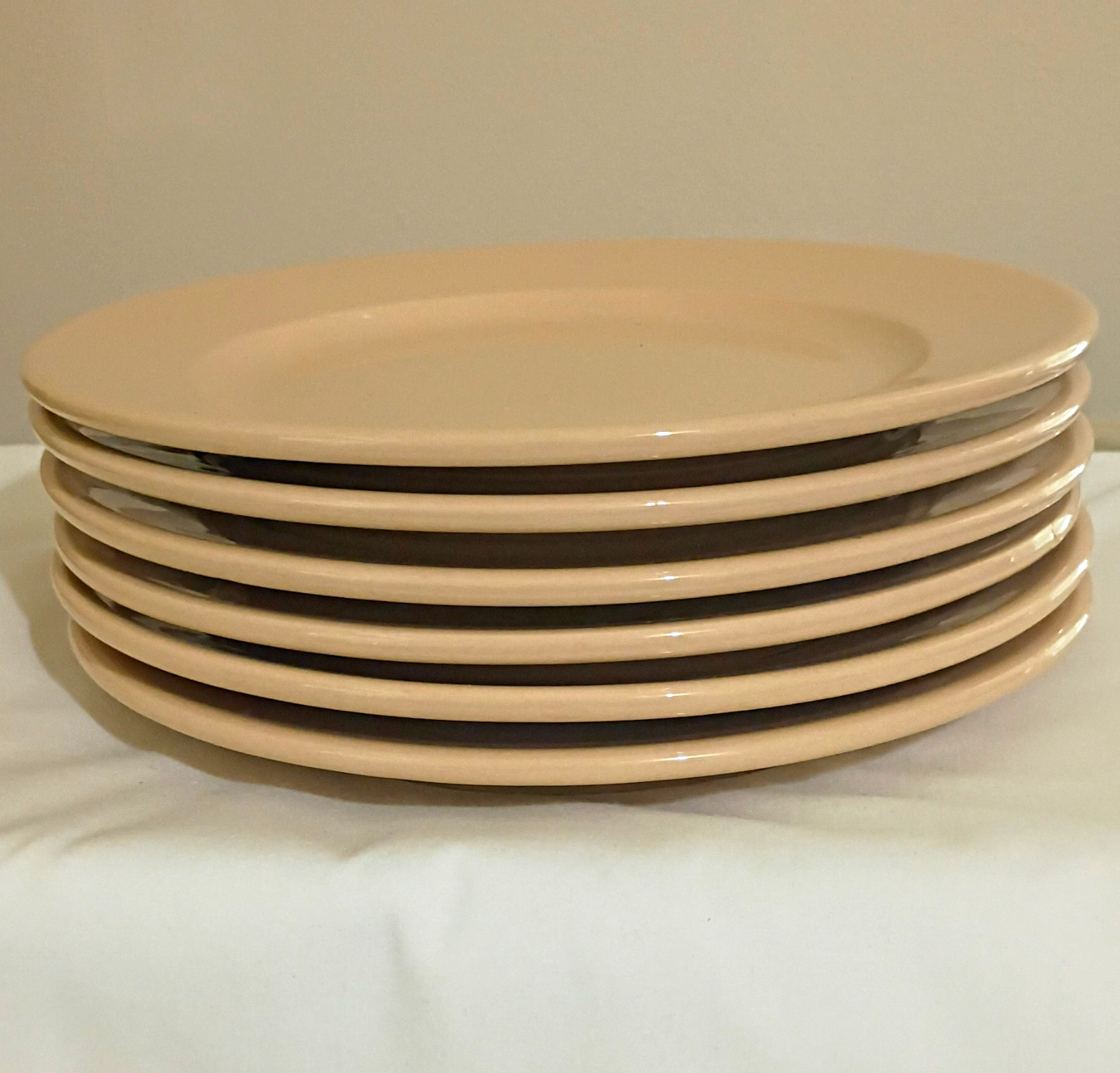 Buffalo China Cafe Set of 6 Beige Solid Restaurant Ware Dinner Plates 9 inch USA
