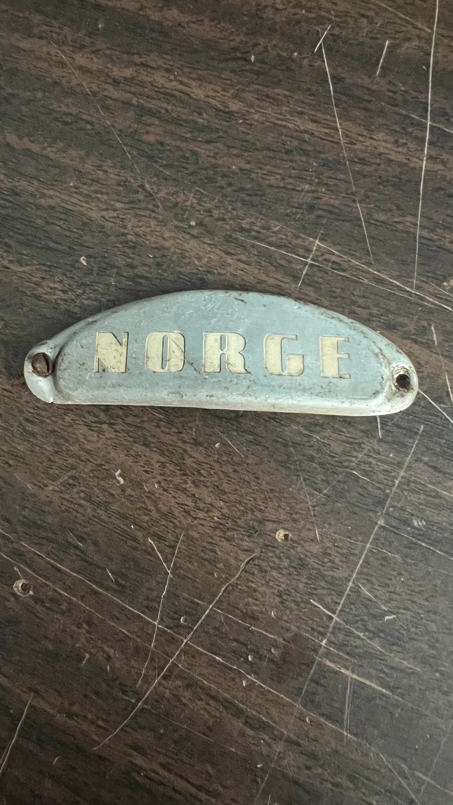 Vintage 1930s Norge Refrigerator Door Emblem Badge Antique Appliance Handle Vintage 1930s Norge Refrigerator Door Emblem Badge Antique Appliance Handle
