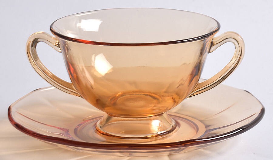 Fostoria Fairfax Amber  Bouillon Cup & Saucer Set 4281654