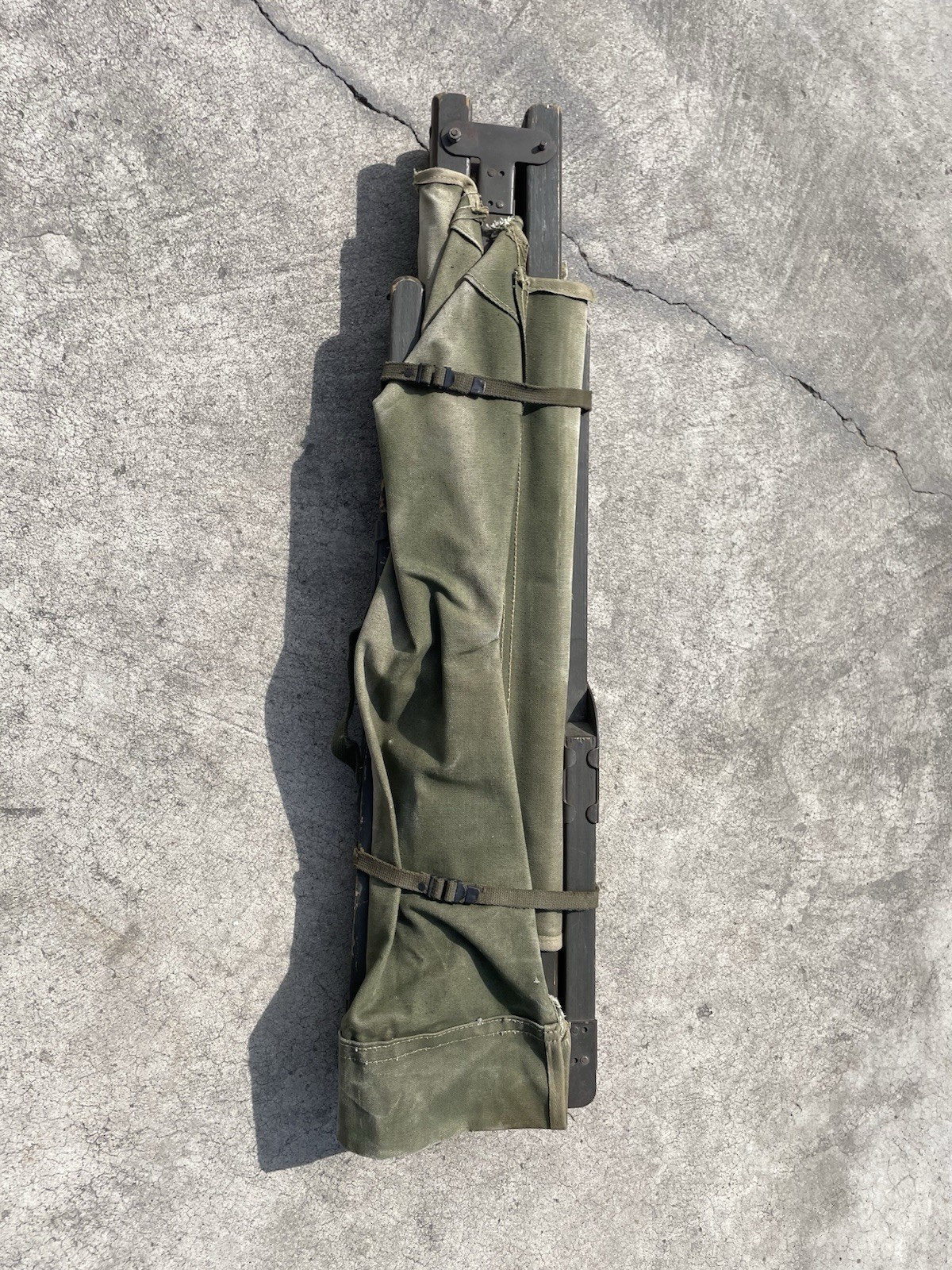 Vintage 1940’s ~ 50s US Army Cot Folding Military Bed Canvas Wood Frame