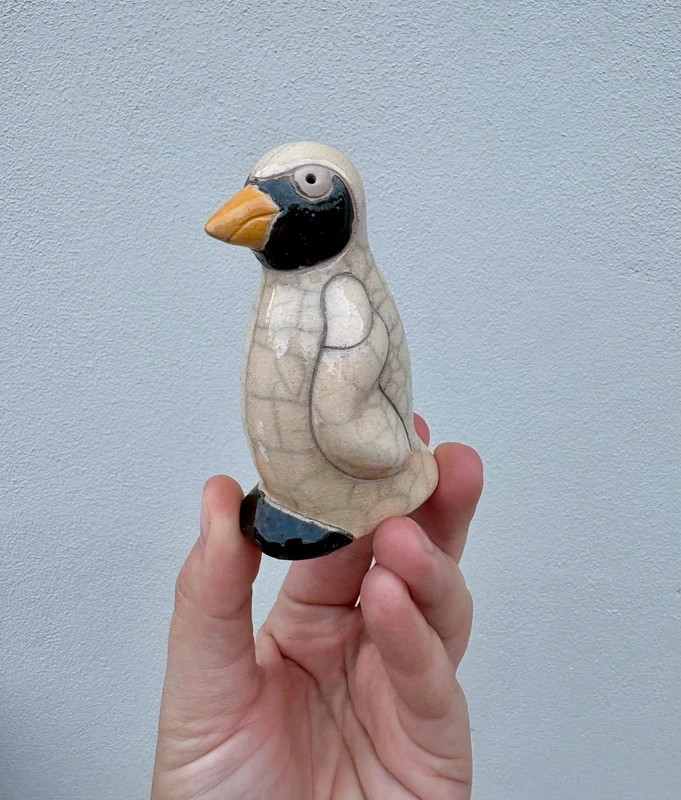 Vintage C.1990s Handmade Studio Pottery S.African Raku Penguin Figurine Ornament Vintage C.1990s Handmade Studio Pottery S.African Raku Penguin Figurine Ornament