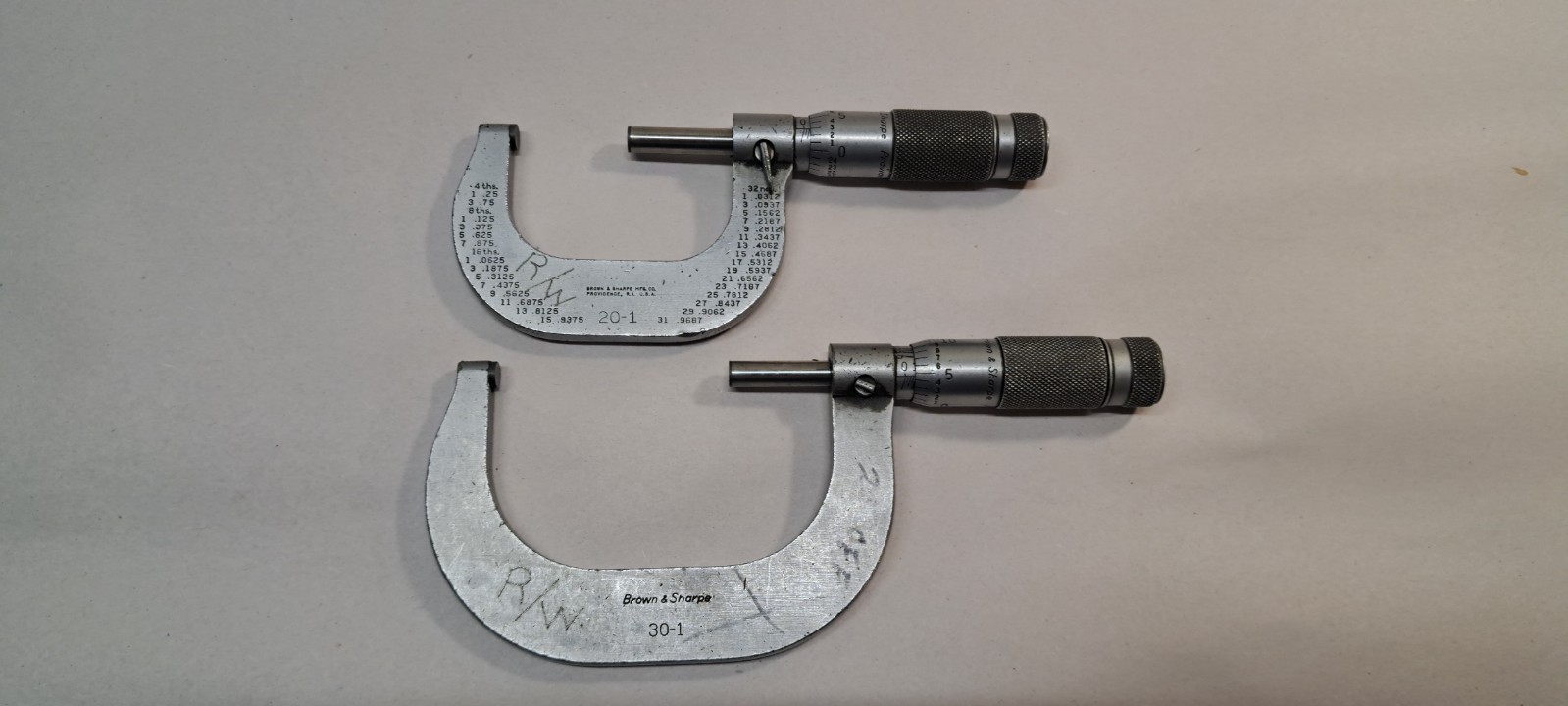 2X Brown & Sharpe Outside Micrometers Machinist Tool 20-1, 30-1 (52704) 2X Brown & Sharpe Outside Micrometers Machinist Tool 20-1, 30-1 (52704)
