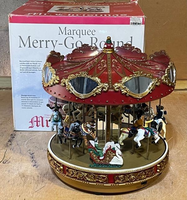 Vintage Mr. Christmas Marquee Merry Go Round Red Top Carousel Box Works Music Vintage Mr. Christmas Marquee Merry Go Round Red Top Carousel Box Works Music