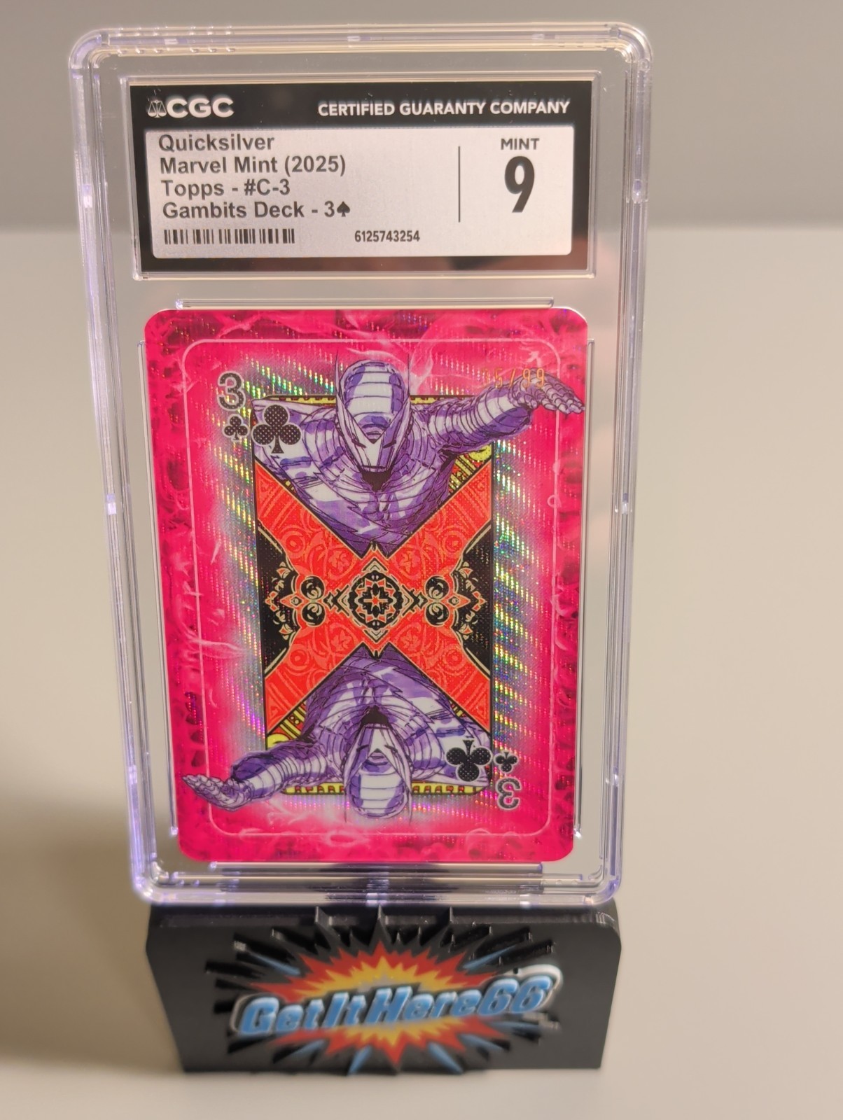 2025 Topps Marvel Mint Gambit's Deck Card 3 Of Clubs Quicksilver C-3 35/99 CGC 9