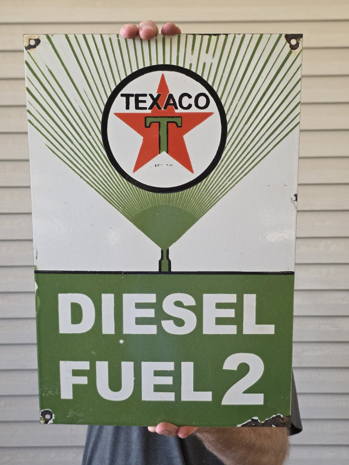 VINTAGE 1955 Texaco Diesel Fuel 2 Porcelain Advertising Sign (Green) 18 VINTAGE 1955 Texaco Diesel Fuel 2 Porcelain Advertising Sign (Green) 18