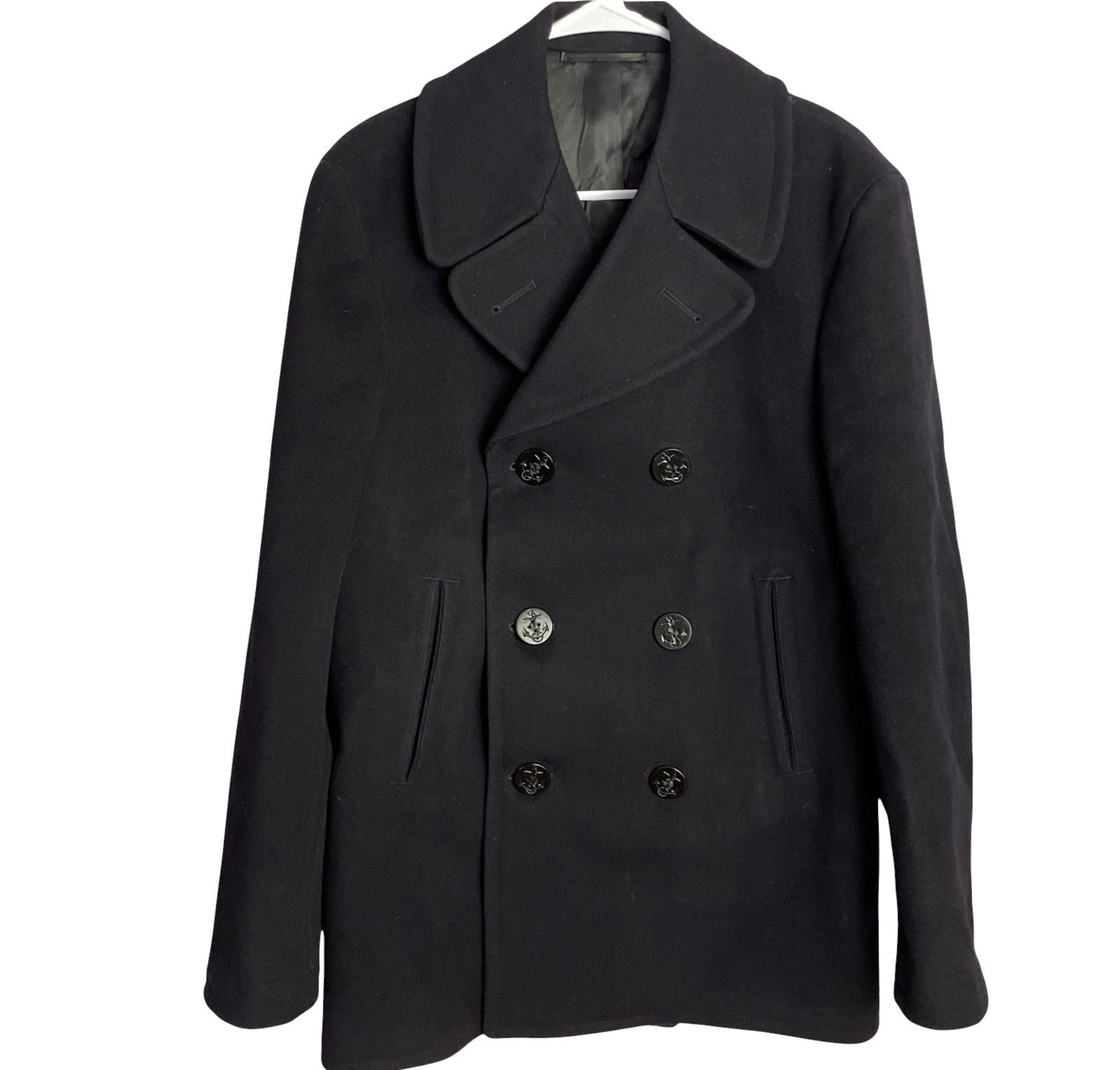 Vtg USN Navy Wool Kersey Peacoat Coat Mens 38R Black Double Breasted 60s Heavy Vtg USN Navy Wool Kersey Peacoat Coat Mens 38R Black Double Breasted 60s Heavy
