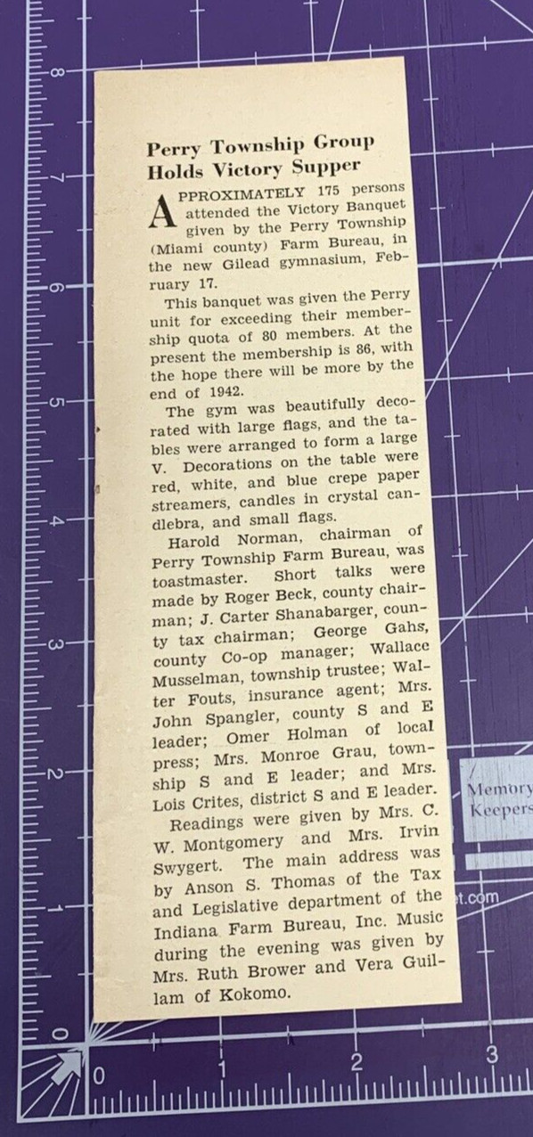 PERRY TOWNSHIP GROUP HOLDS VICTORY SUPPER THE HOOSIER FARMER 1942 PRINT ARTICLE PERRY TOWNSHIP GROUP HOLDS VICTORY SUPPER THE HOOSIER FARMER 1942 PRINT ARTICLE