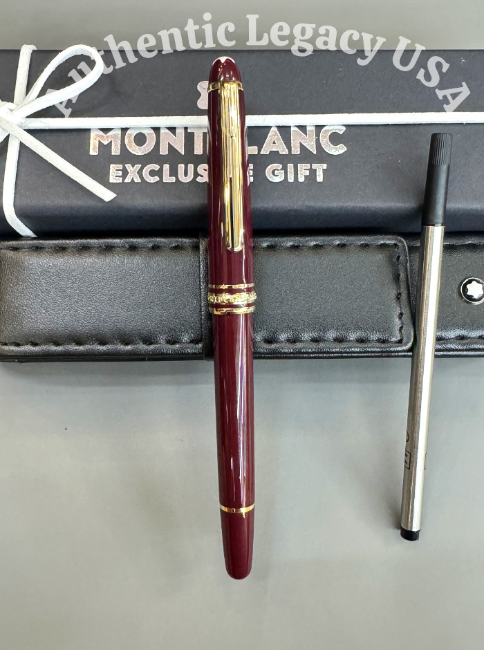 MONTBLANC Meisterstück Burgundy Gold Trim Rollerball Pen w/ Refill & Pouch