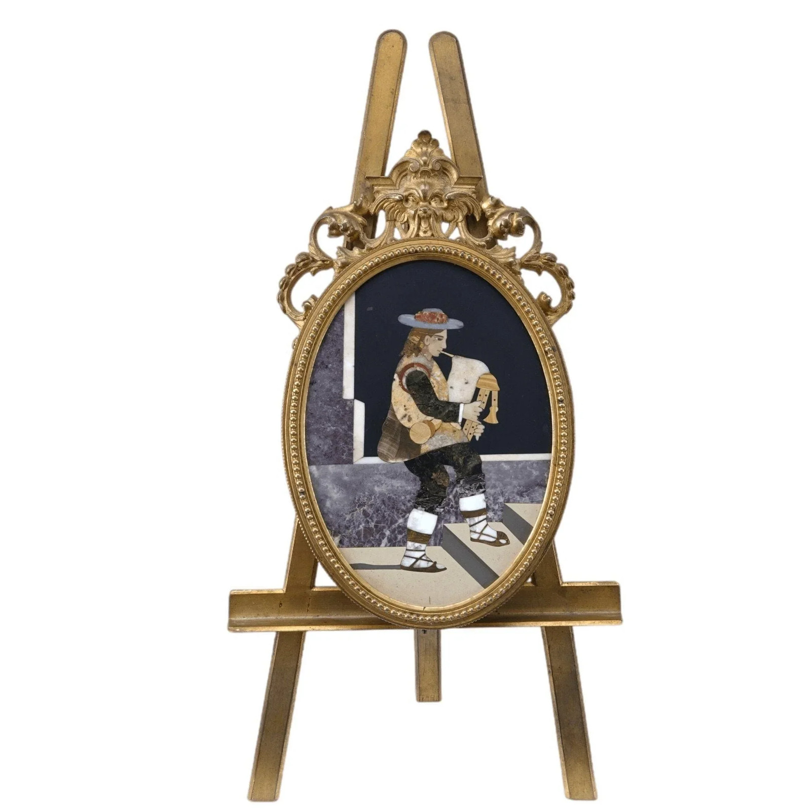 c1880 Antique Pietra Dura Bronze Mounted Double Locket Picture frame on Easel Mi c1880 Antique Pietra Dura Bronze Mounted Double Locket Picture frame on Easel Mi