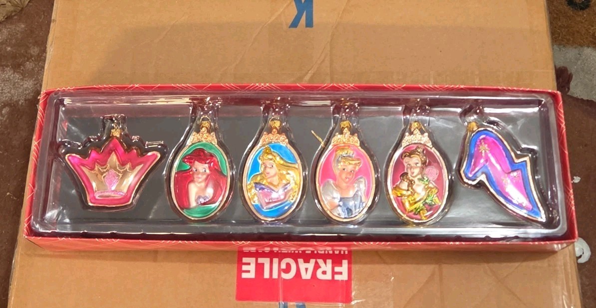Disney Store Princess Collection Christmas Ornaments Set Of 6 - New