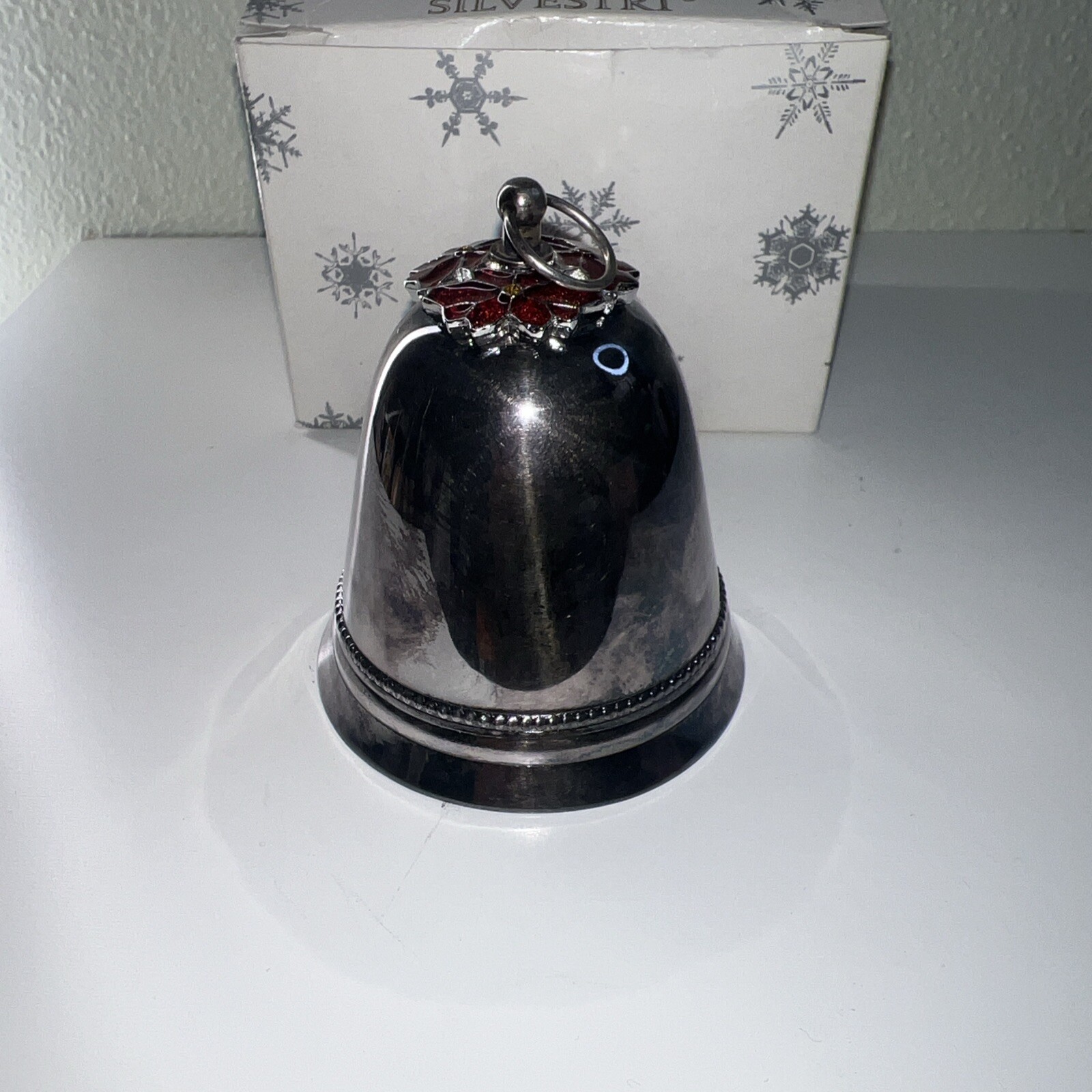 Wallace 1973 Silver Plate Chime Bell/Ornament with Poinsettia  