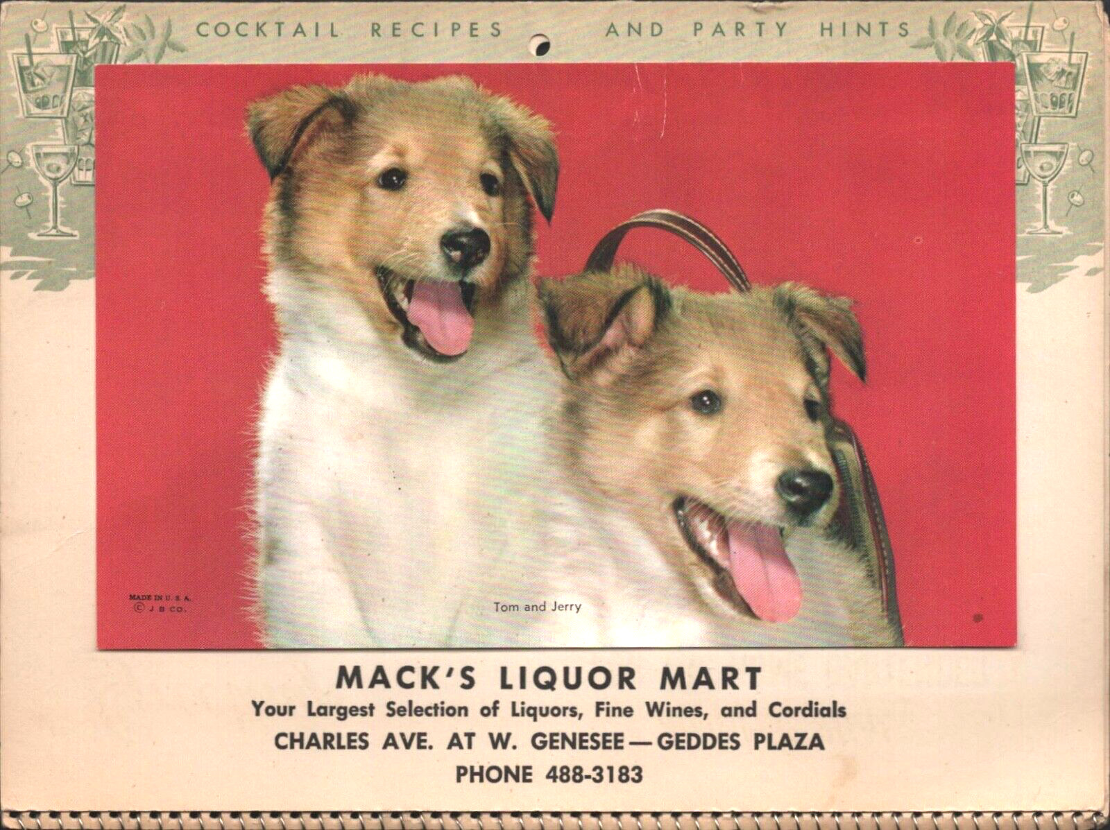 1966 MACK'S LIQUOR MART - SYRACUSE, NEW YORK vintage advertising calendar DOGS
